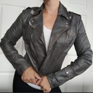 JAKETT NEW‎ YORK Josey leather moto jacket small grey $575